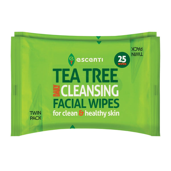 Escenti Tea Tree Cleansing Wipes | Twin Pack 50 Wipes