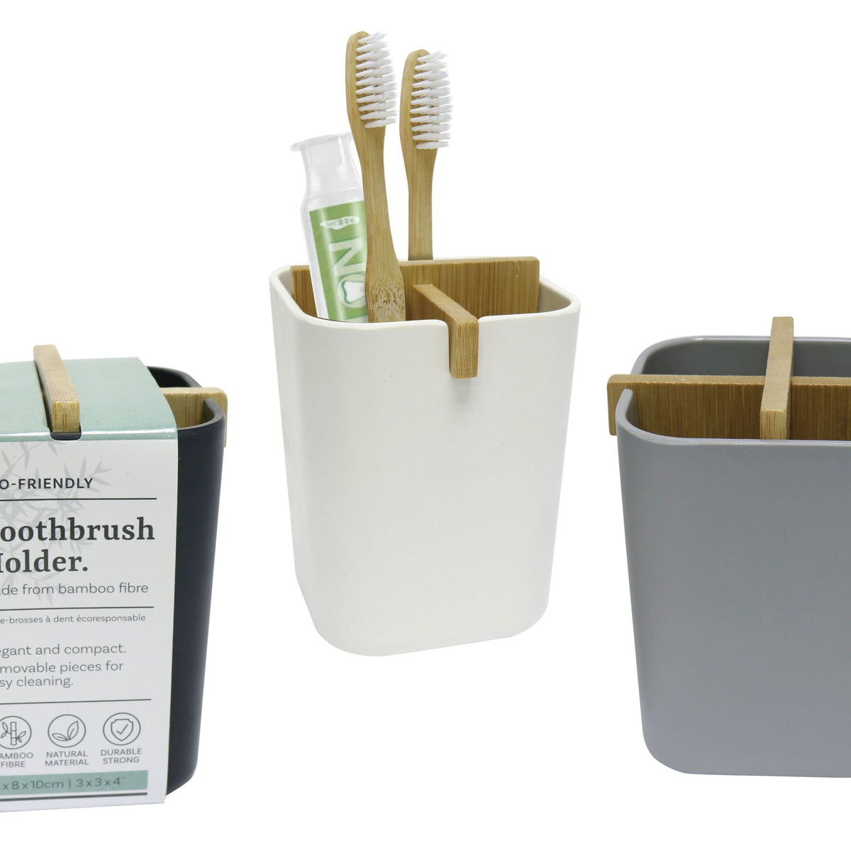 Eco-Friendly Toothbrush Holder - Black/Grey/White - 8.4x7.8x10.5 cm