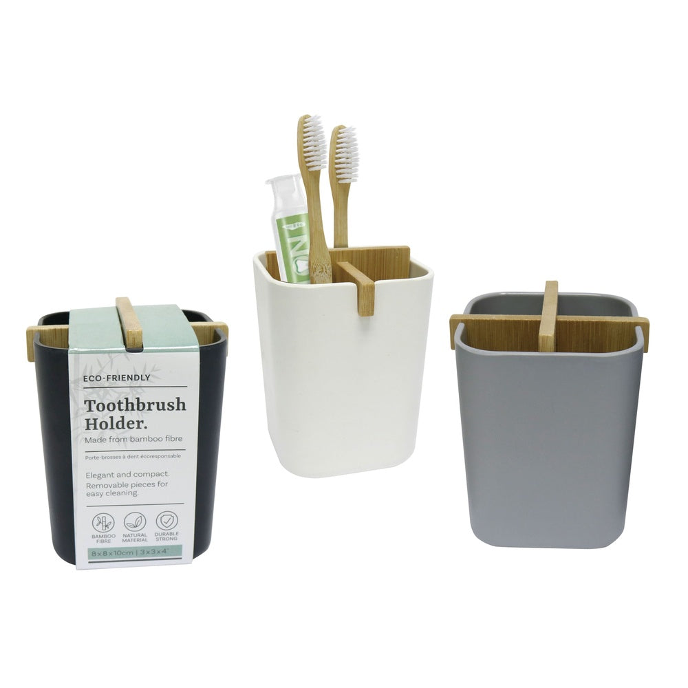 Eco-Friendly Toothbrush Holder - Black/Grey/White - 8.4x7.8x10.5 cm