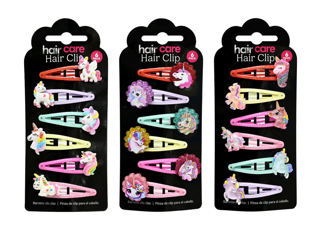 Unicorn Hair Snap Clip 6 Pack - Assorted Designs