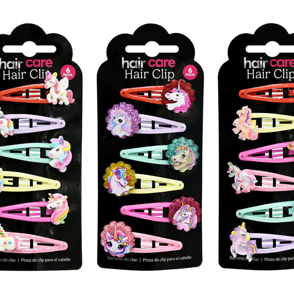 Unicorn Hair Snap Clip 6 Pack - Assorted Designs