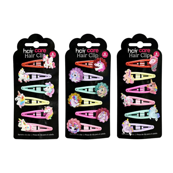 Unicorn Hair Snap Clip - Assorted Designs - 6 Pack