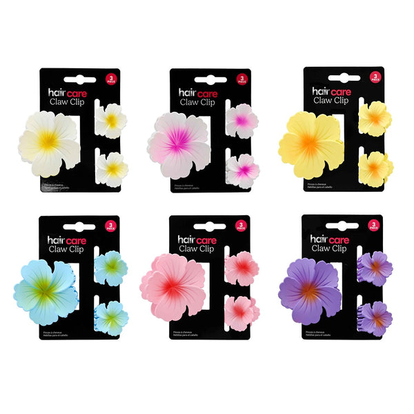 Hair Flower Claw Clip 3 Piece Set - Assorted Colours