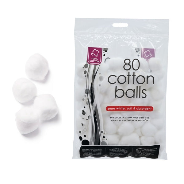 Cotton Balls - 80 Pack - 100% Cotton