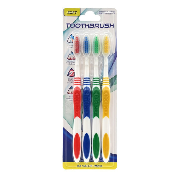 Toothbrush 4 Pack - Assorted Designs - Soft