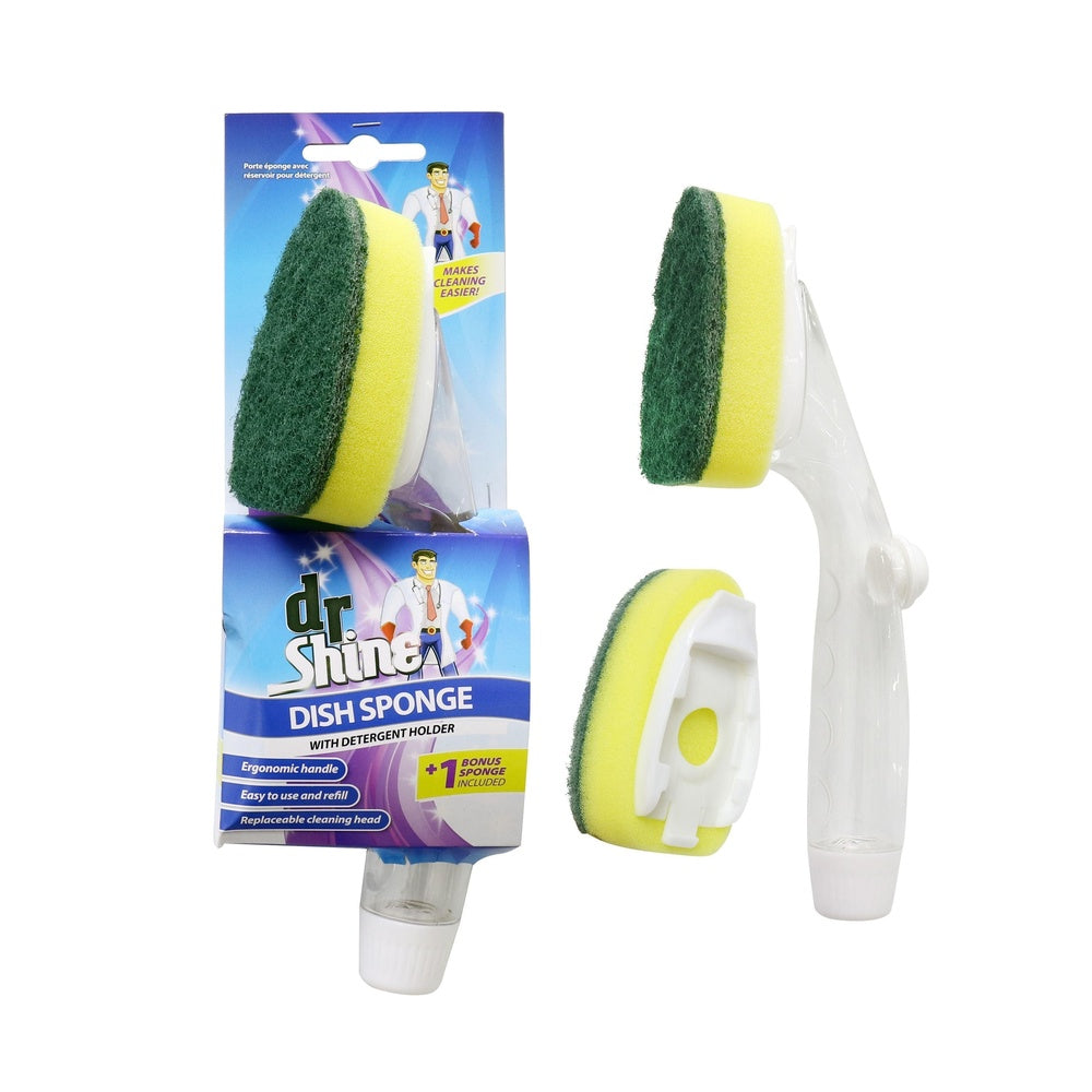 Dr Shine Dish Sponge With Detergent Holder | +1 Bonus Sponge Included