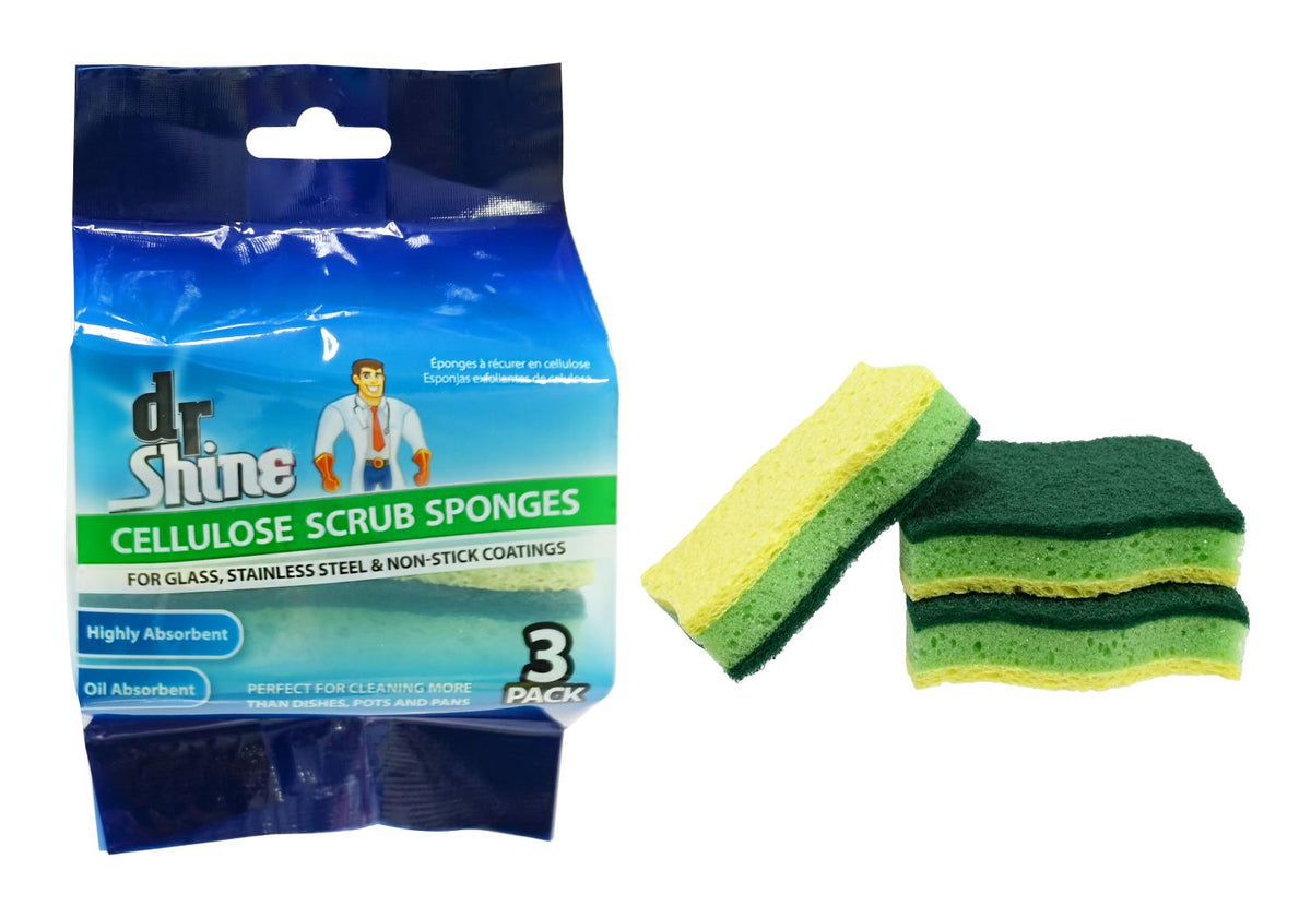 Cellulose Scrub Sponges - Green with Yellow - 3 Pack