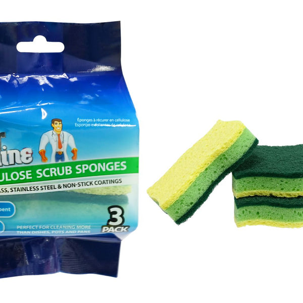 Cellulose Scrub Sponges - Green with Yellow - 3 Pack