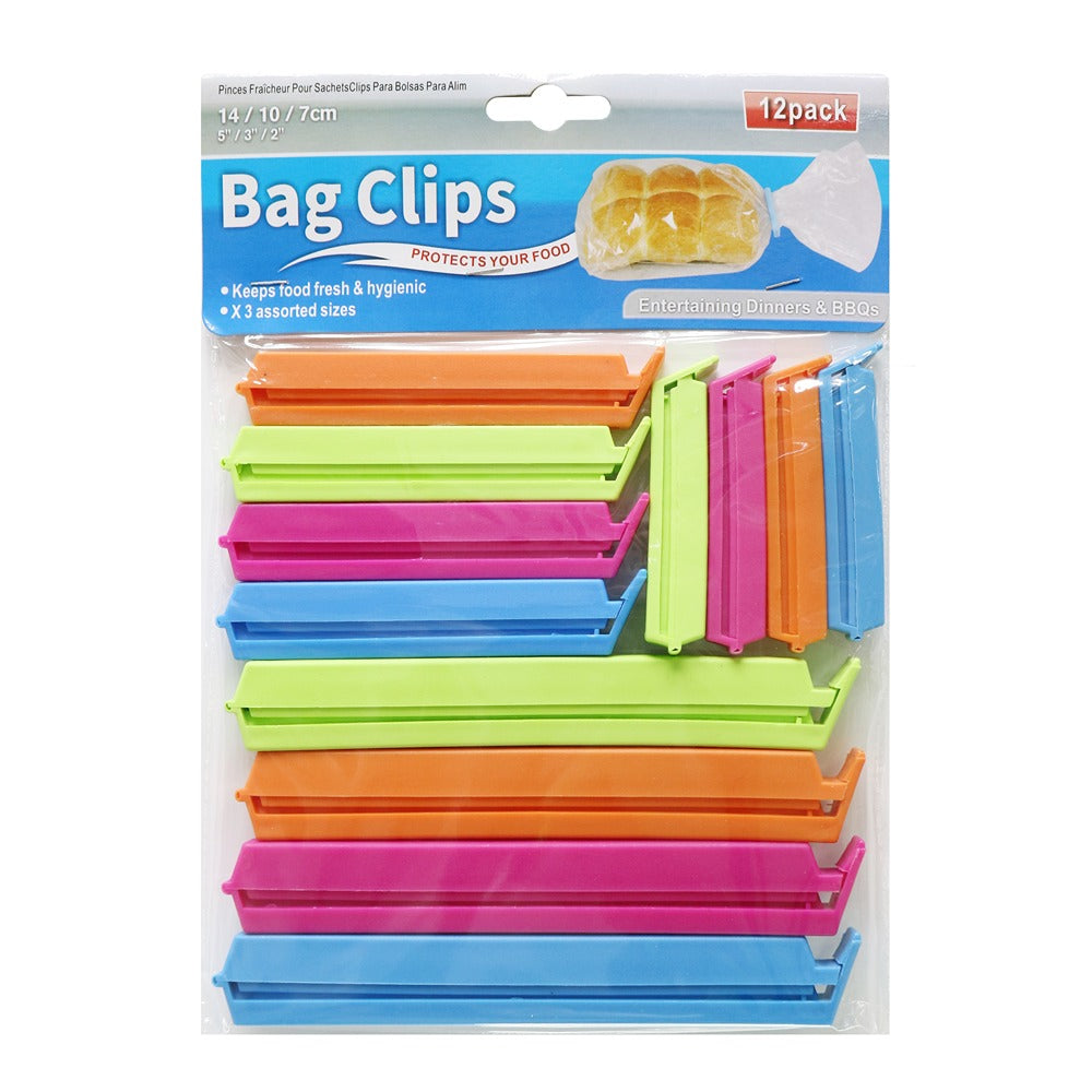 Food Bag Clips 12 Pack | Assorted Colours & Sizes