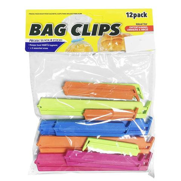 Assorted Color And Size Food Bag Clips - 12 Pack