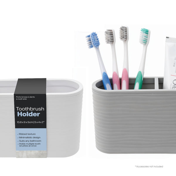 Toothbrush Holder - Ribbed Design - 13.8 x 5.4 x 9.3 cm