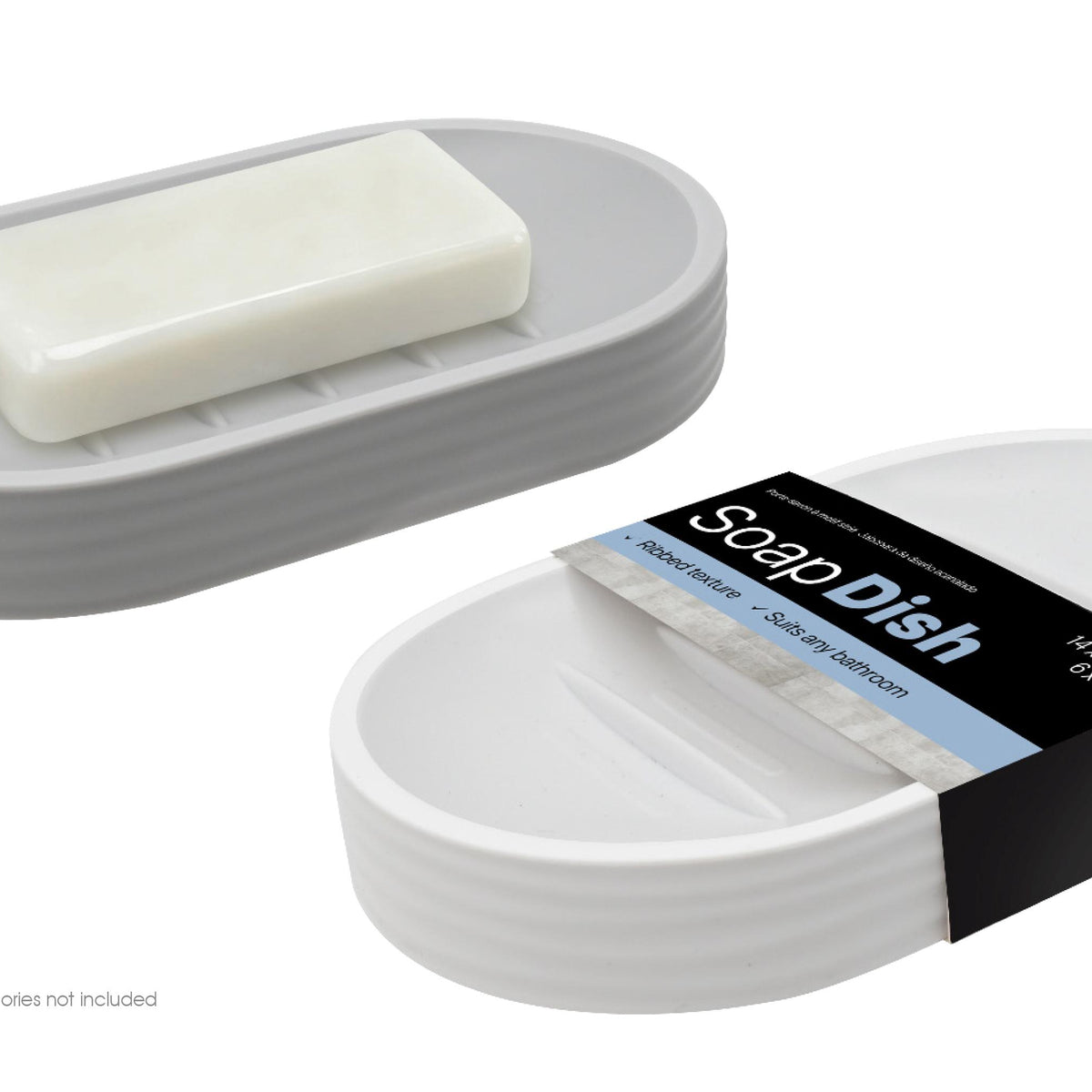 Soap Dish Ribbed Design - Assorted Colours - 14.2 x 8.5 cm