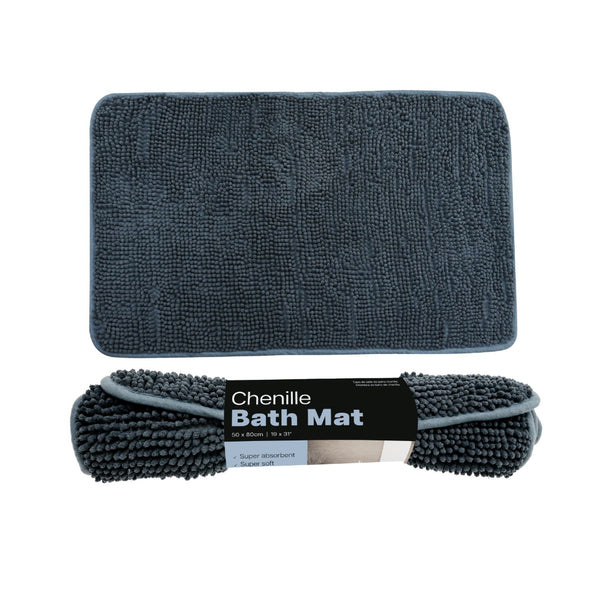 Dark Blue Super Absorbent Chenille Bath Mat | 50 x 80cm, Rounded Corners