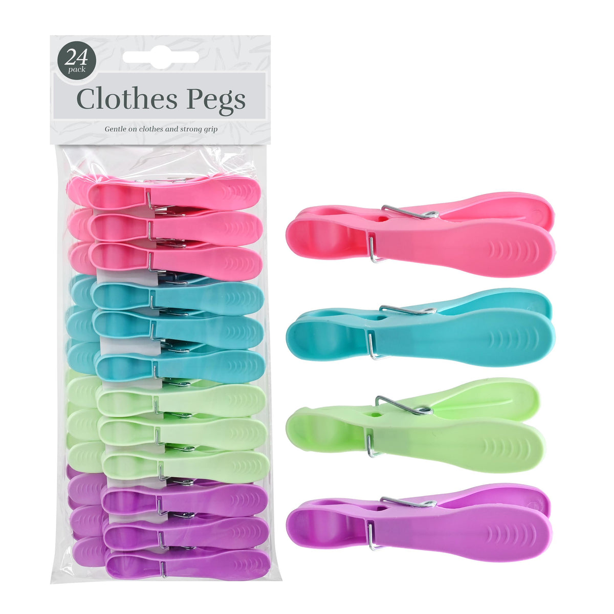 Pegs Plastic 24 Pack - Assorted Colours - 8.3x1.65cm