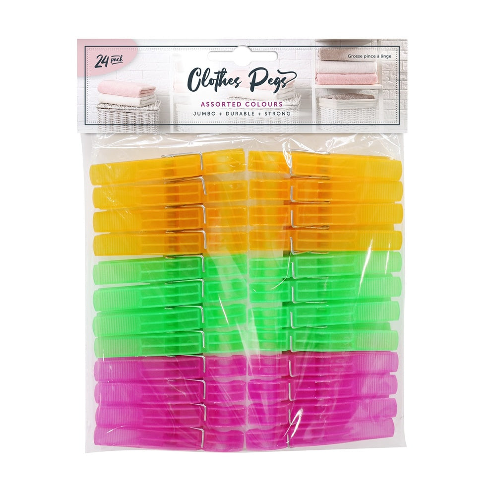 Jumbo Plastic Clothes Pegs - Large - 24 Pack
