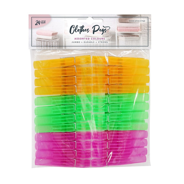 Jumbo Plastic Clothes Pegs - Large - 24 Pack