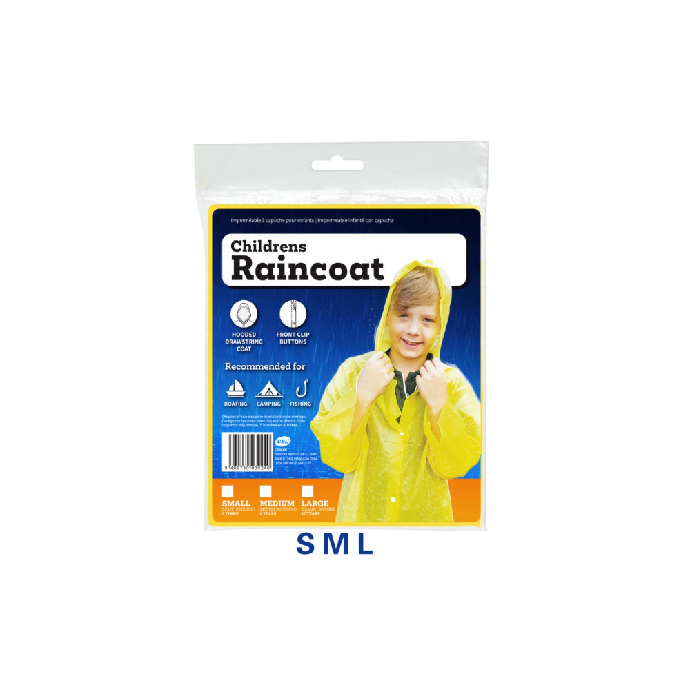 UBL Children's Waterproof Raincoat | Adjustable Drawstring Hood, Sizes S, M, L