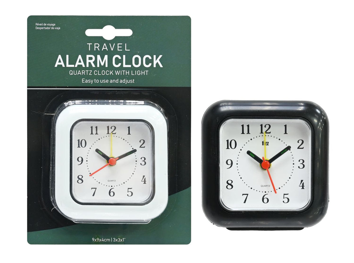 Travel Alarm Clock - Assorted Colours - 9cm
