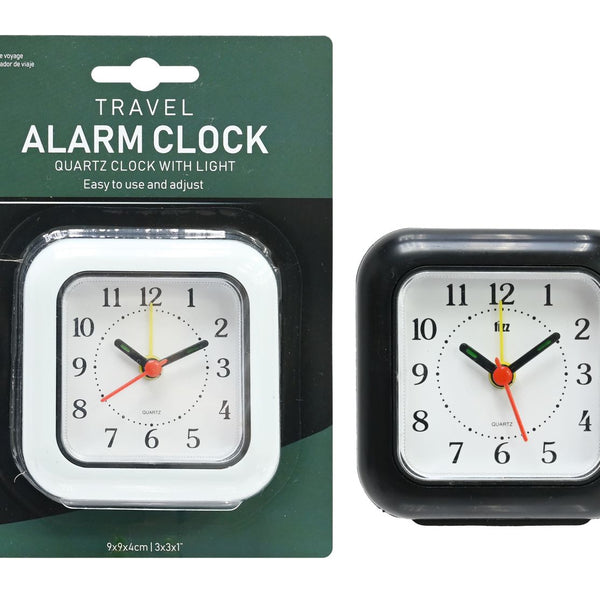 Travel Alarm Clock - Assorted Colours - 9cm
