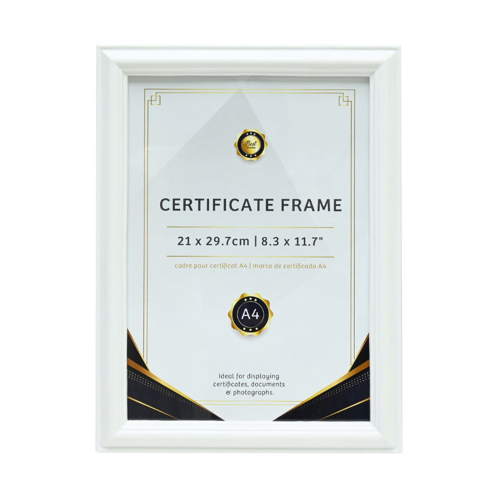 White A4 Certificate Display Frame | 21 x 29.7cm, Moulded Border