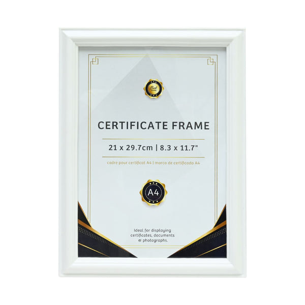 White A4 Certificate Display Frame | 21 x 29.7cm, Moulded Border