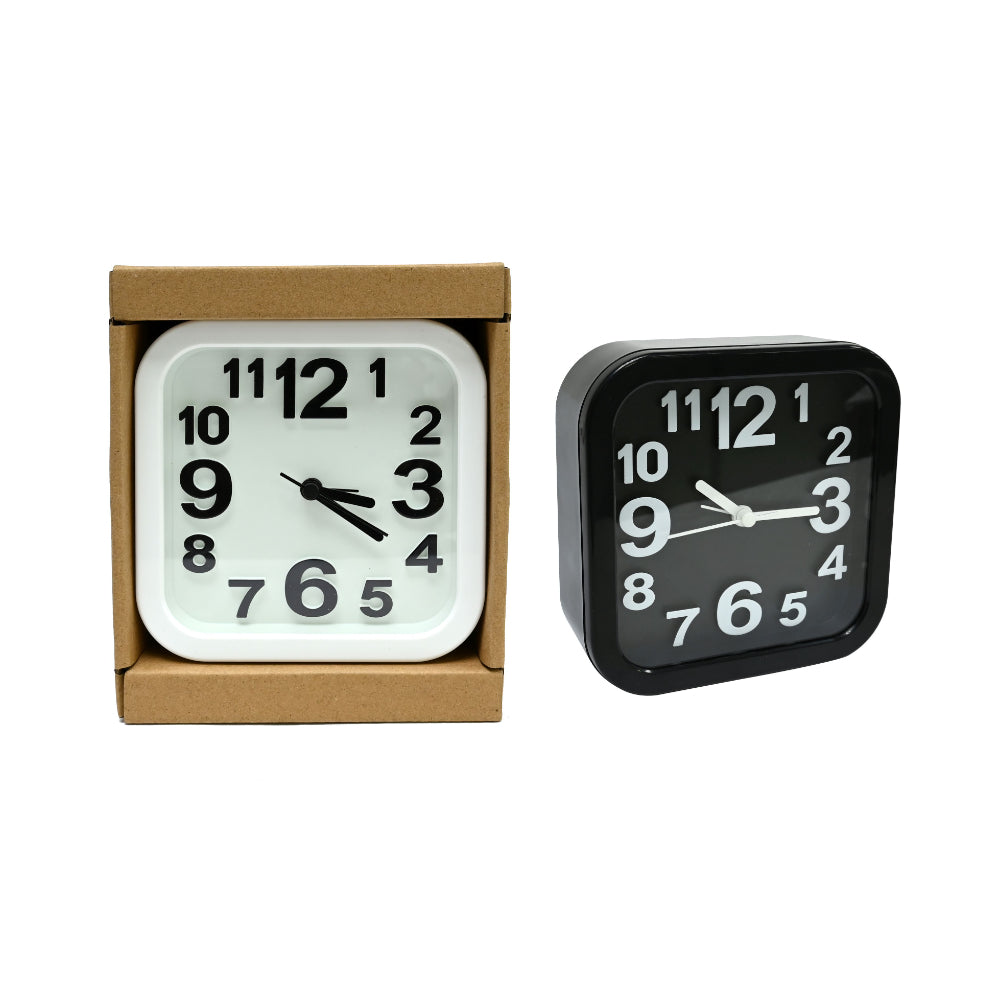 Rounded Square Analogue Clock | Assorted Colours, Raised Numerals, 12.5cm