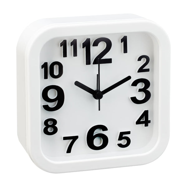 Rounded Square Analogue Clock | Assorted Colours, Raised Numerals, 12.5cm