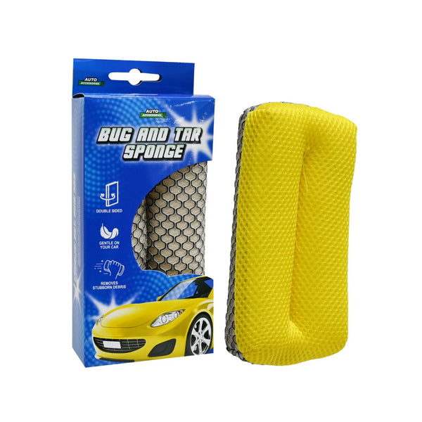Double-Sided Bug and Tar Removal Car Cleaning Sponge | Textured Mesh, Yellow