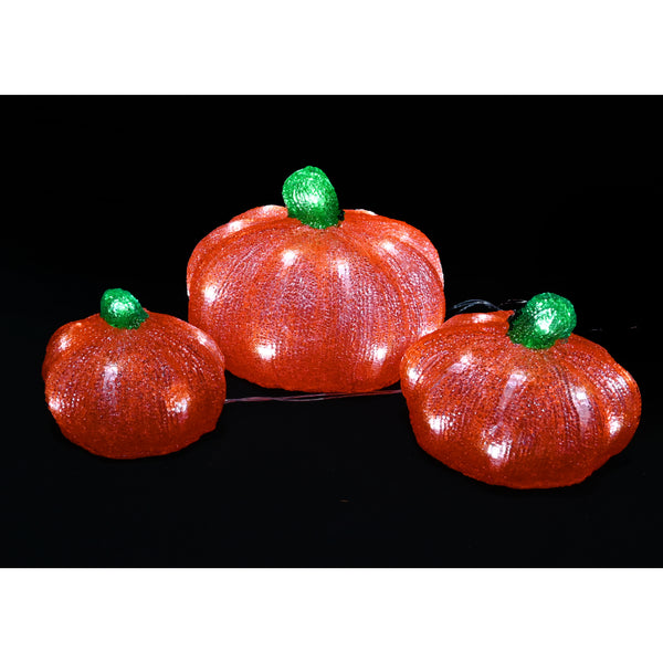 LED Light-Up Pumpkin Decorations - Pack of 3, Sparkling Orange