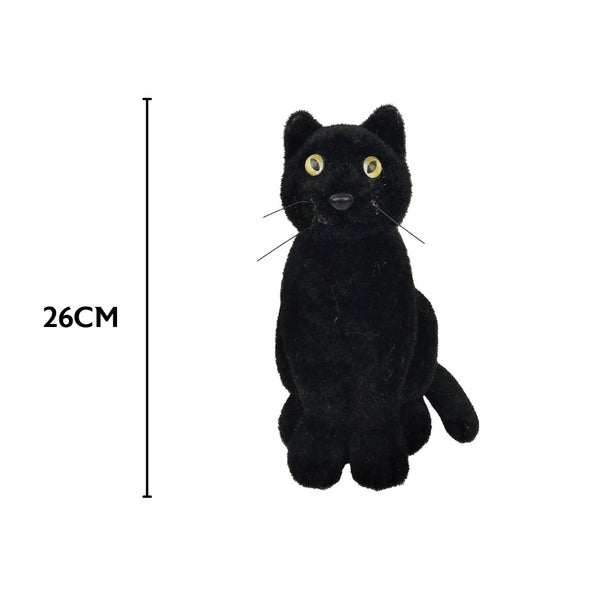 Black Halloween Cat Decoration with Golden Eyes | 17 x 15 x 26cm