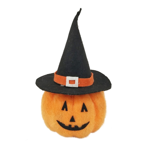 Plush Jack-o'-Lantern Halloween Decoration with Witch Hat | 12 x 12 x 20cm