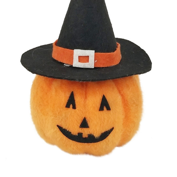 Plush Jack-o'-Lantern Halloween Decoration with Witch Hat | 12 x 12 x 20cm