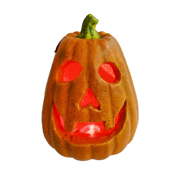 LED Halloween Jack-o'-Lantern with Timer | Orange Carved Pumpkin, 21 x 17 x 20cm