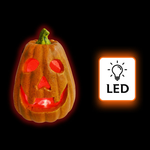 LED Halloween Jack-o'-Lantern with Timer | Orange Carved Pumpkin, 21 x 17 x 20cm
