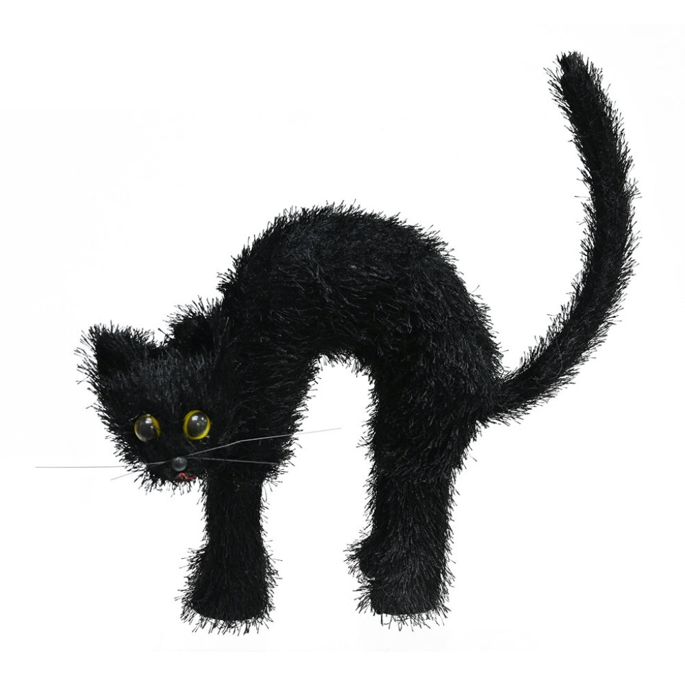 Halloween Black Cat Decoration with Arched Back | Fuzzy Texture, 24 x 7 x 24cm