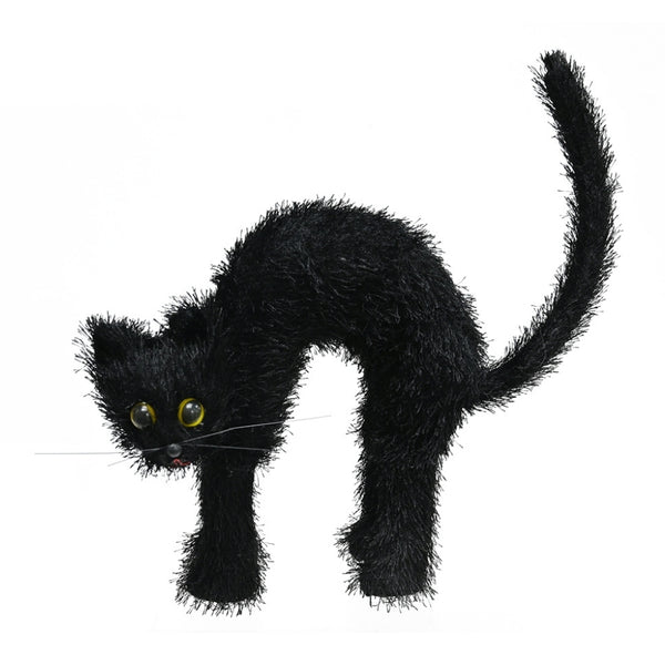 Halloween Black Cat Decoration with Arched Back | Fuzzy Texture, 24 x 7 x 24cm