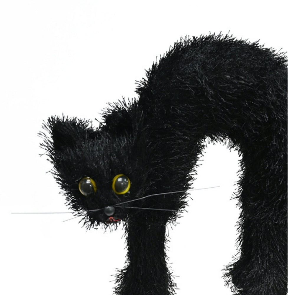 Halloween Black Cat Decoration with Arched Back | Fuzzy Texture, 24 x 7 x 24cm