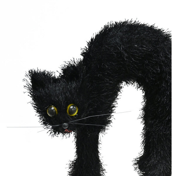 Halloween Black Cat Decoration with Arched Back | Fuzzy Texture, 24 x 7 x 24cm