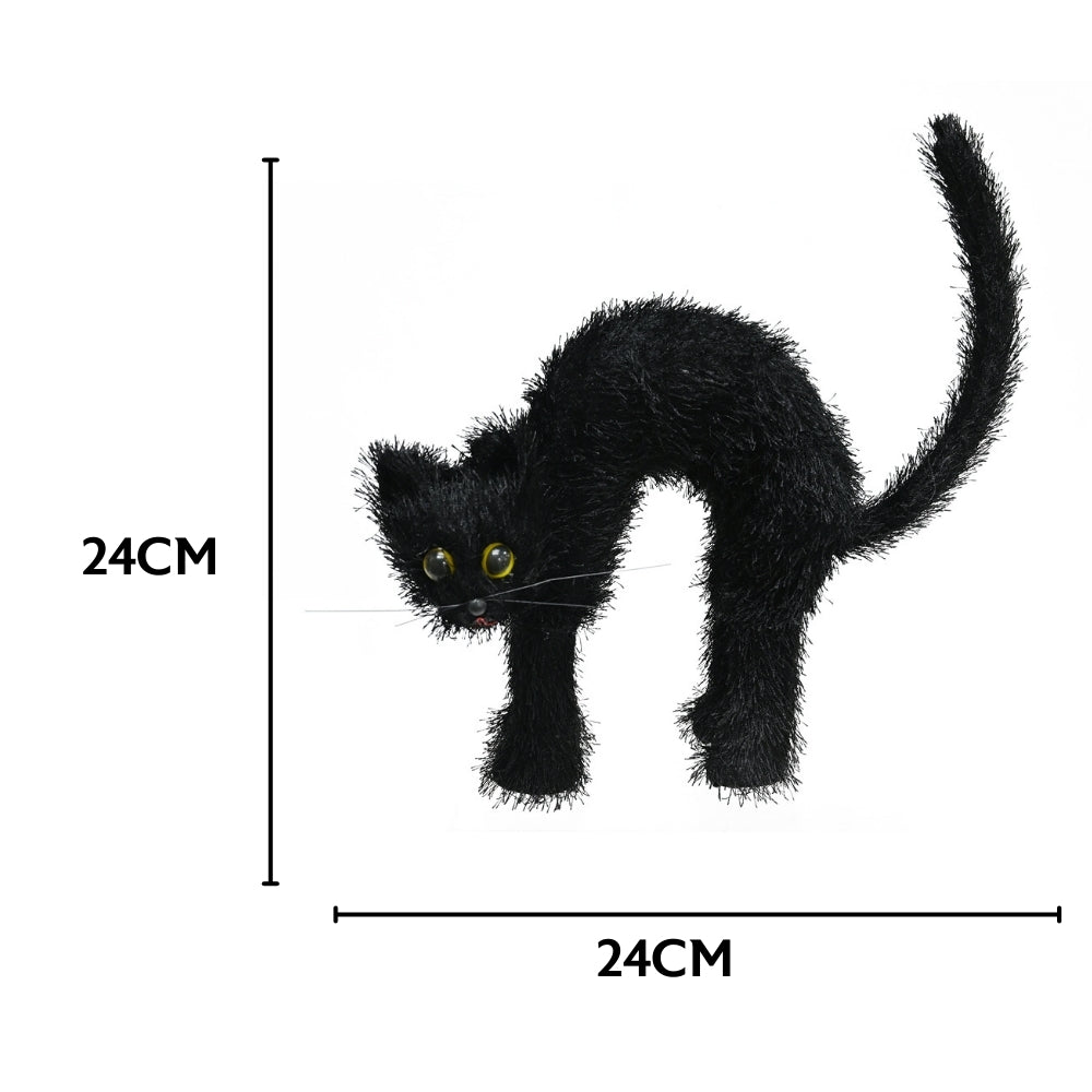Halloween Black Cat Decoration with Arched Back | Fuzzy Texture, 24 x 7 x 24cm