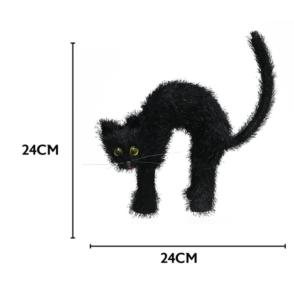 Halloween Black Cat Decoration with Arched Back | Fuzzy Texture, 24 x 7 x 24cm