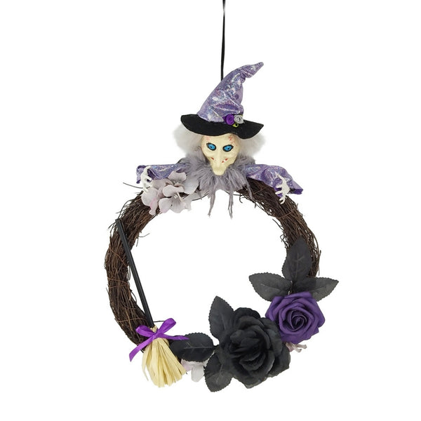 Halloween Witch Door Wreath with Purple Hat and Roses | 33 x 7 x 47cm