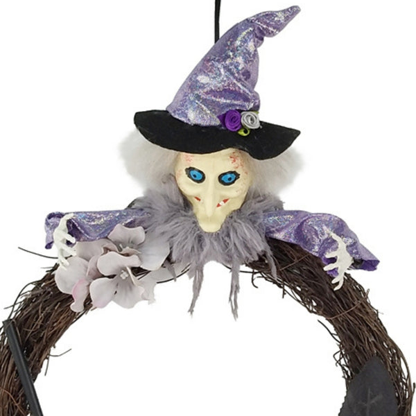Halloween Witch Door Wreath with Purple Hat and Roses | 33 x 7 x 47cm