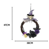 Halloween Witch Door Wreath with Purple Hat and Roses | 33 x 7 x 47cm