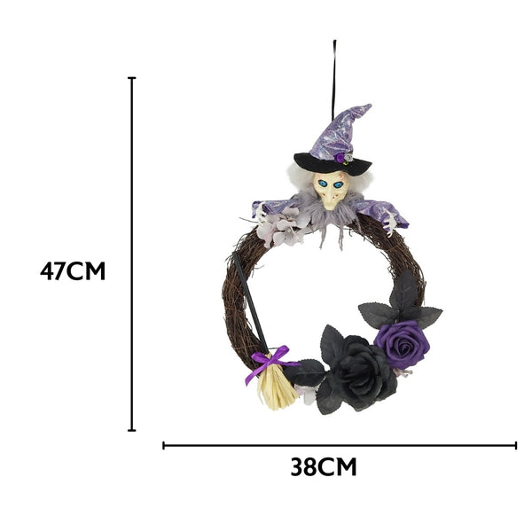 Halloween Witch Door Wreath with Purple Hat and Roses | 33 x 7 x 47cm