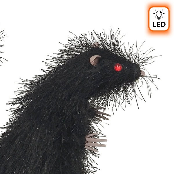 Spooky Black Halloween Rat Decoration | LED Red Eyes, 9 x 11 x 19cm