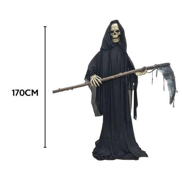 Animated Grim Reaper Halloween Costume | Black Hooded Robe, 1.7M Height