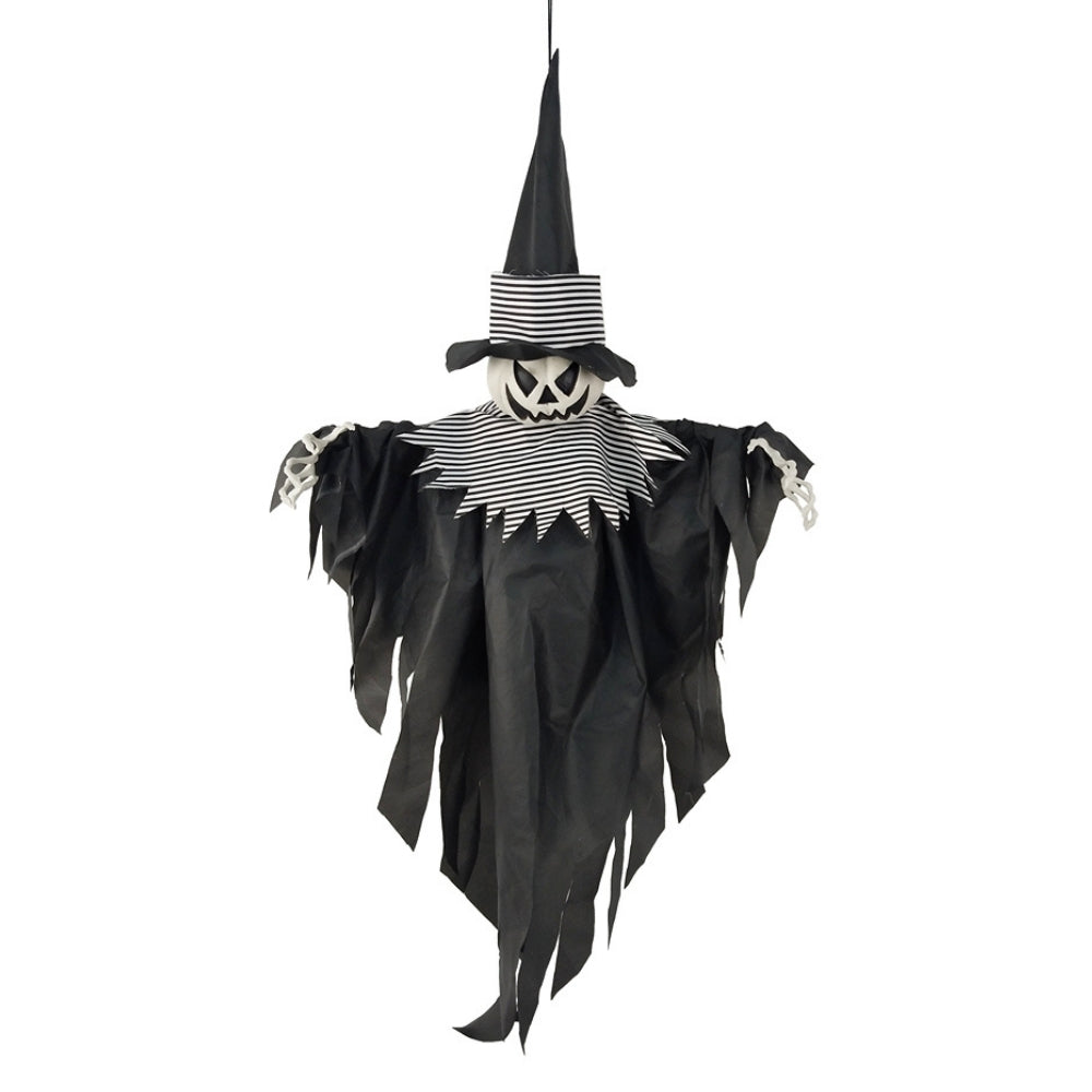 Spooky Hanging Witch Halloween Decoration | Black White Striped, 89 x 13 x 110cm