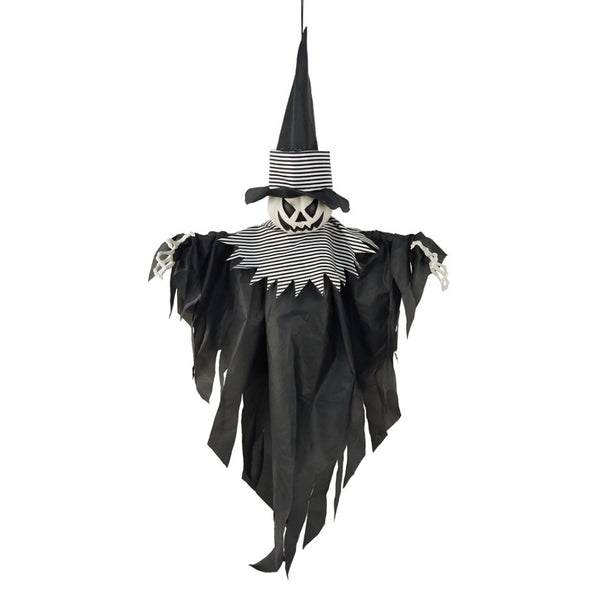 Spooky Hanging Witch Halloween Decoration | Black White Striped, 89 x 13 x 110cm