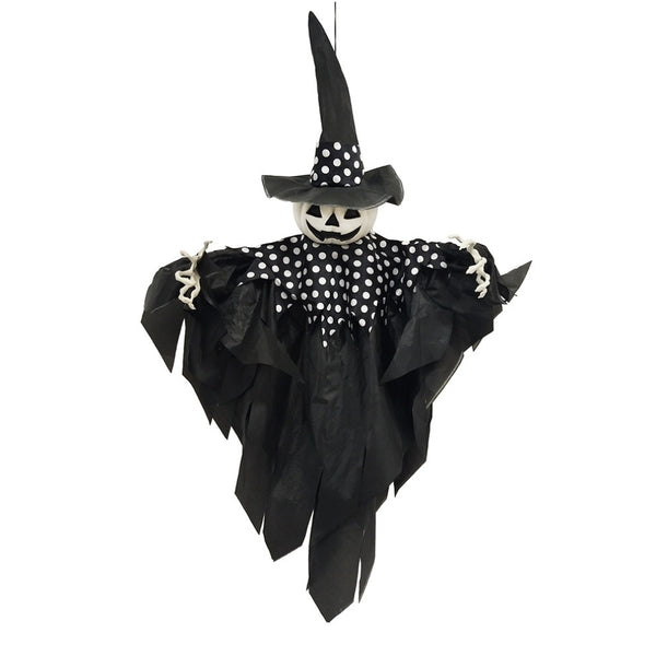 Hanging Halloween Witch Decoration | Black & White Polka Dot, 74 x 22 x 90cm