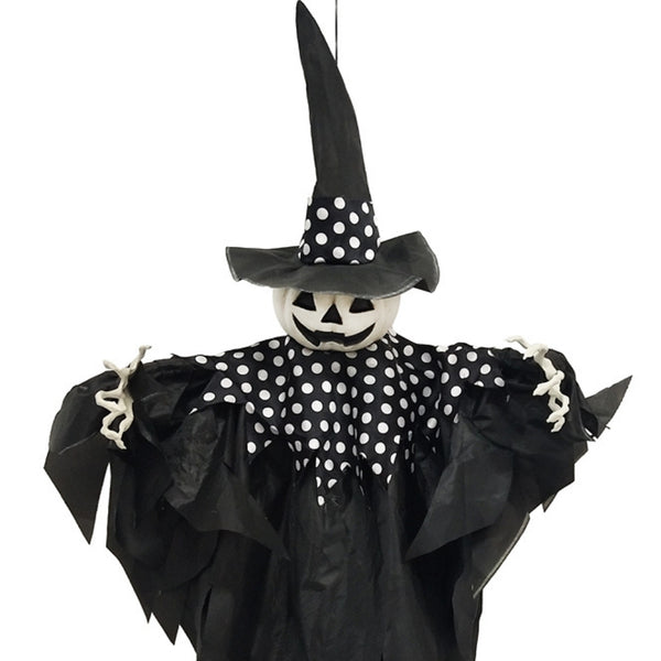Hanging Halloween Witch Decoration | Black & White Polka Dot, 74 x 22 x 90cm